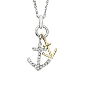 1/10 Carat Diamond/10k Gold 2-Tone Anchor Necklace